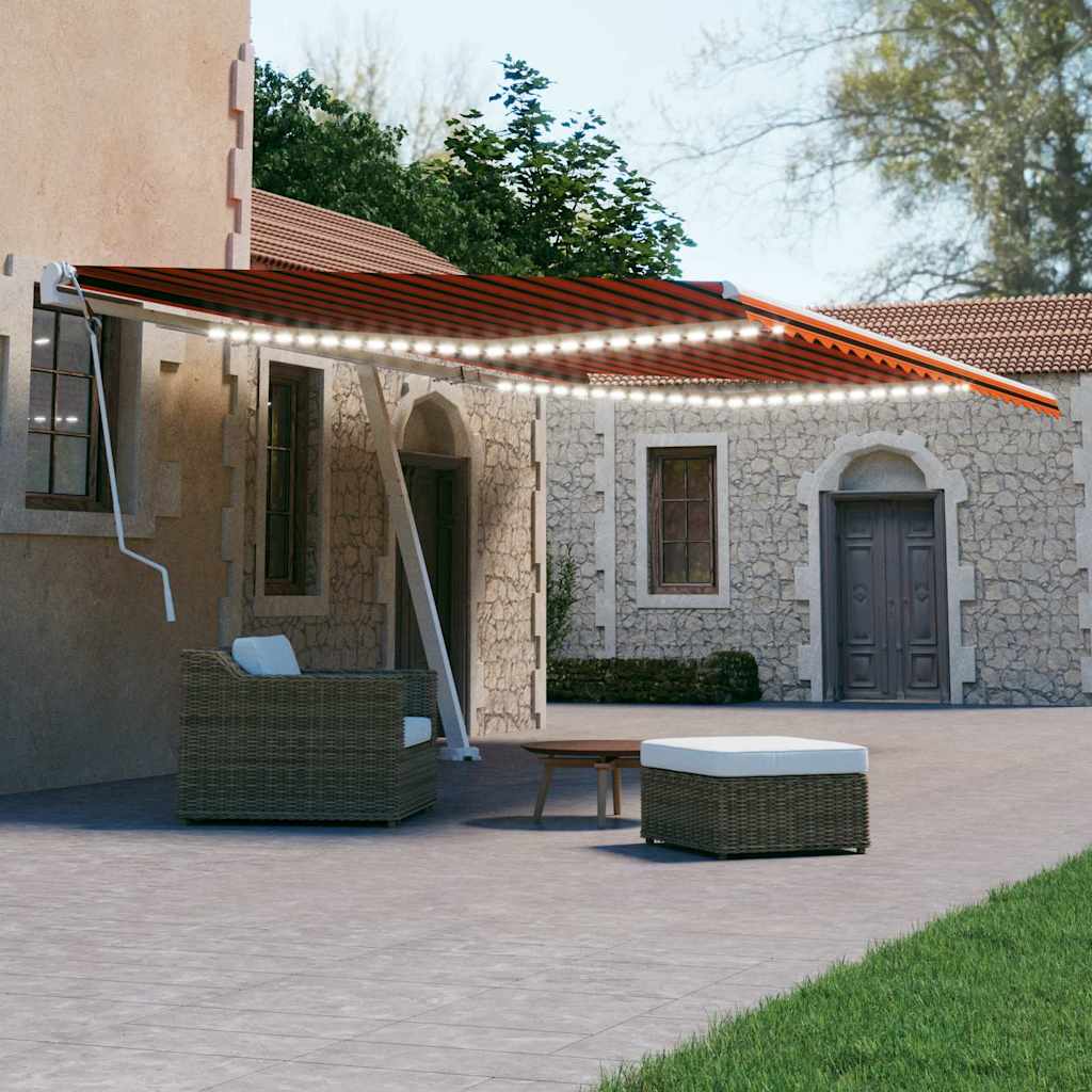Manual Awning with Solar LED 4.5 x 3 m Drop 300 cm Orange and brown