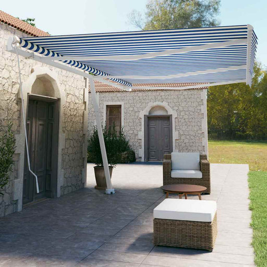 Manual Awning 4 x 3.5 m 100% Polyester Drop 350 cm Blue and white