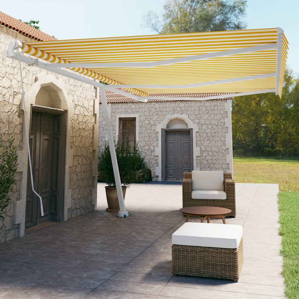 Manual Awning 4 x 3.5 m 100% Polyester Drop 350 cm Yellow and white