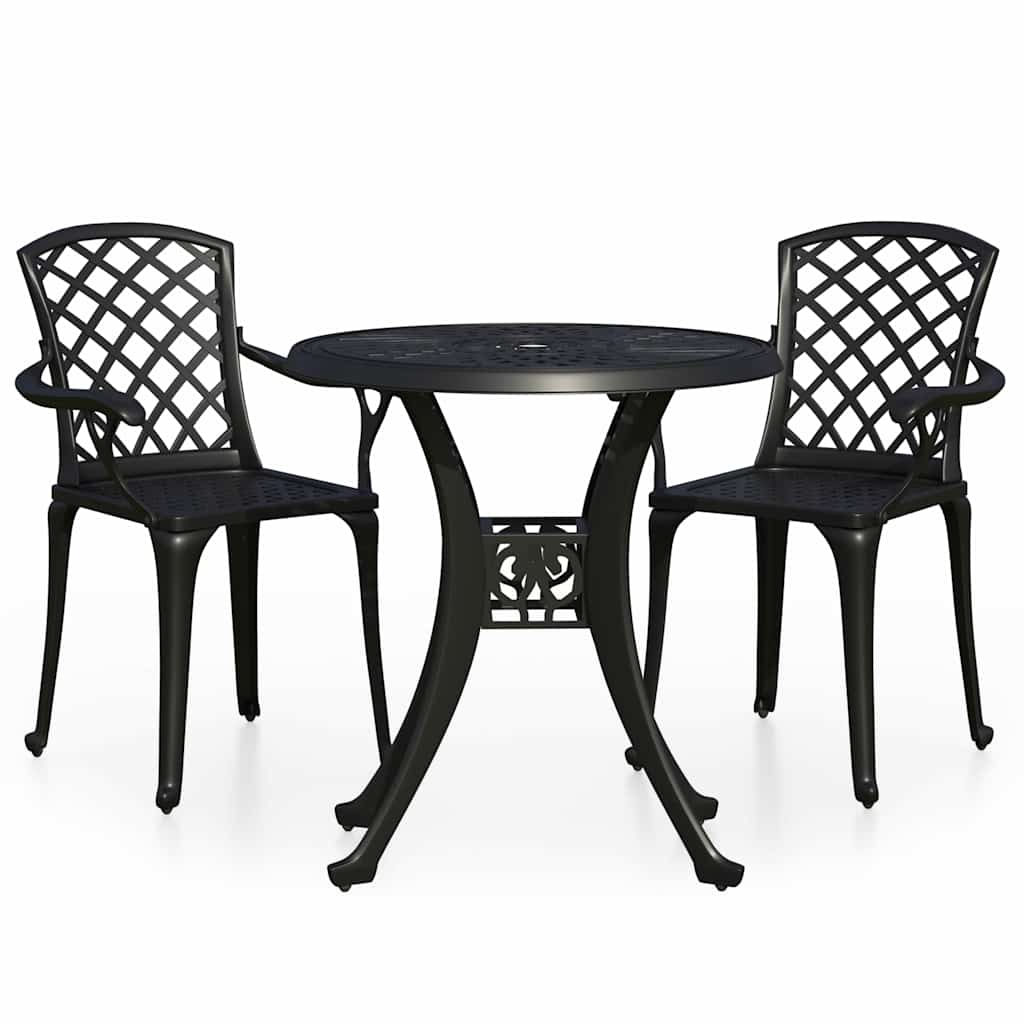 vidaXL 3 Piece Bistro Set Cast Aluminium Black 2