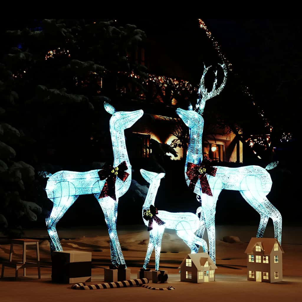 vidaXL Reindeer Family Christmas Decoration White and Silver 201 LEDs 1