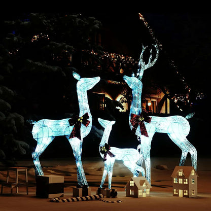 vidaXL Reindeer Family Christmas Decoration White and Silver 201 LEDs 1