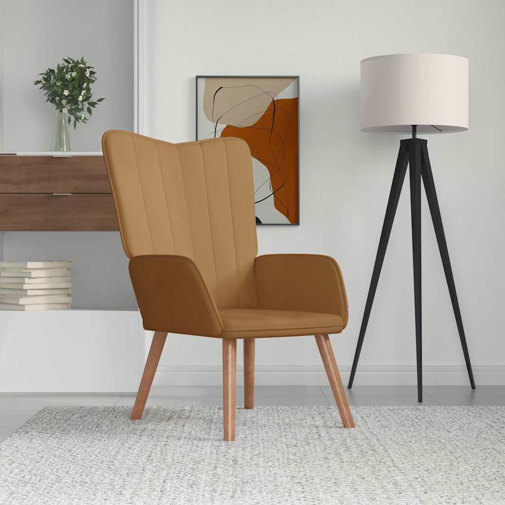 Relaxing Chair with a Stool Velvet Кафяв Without footrest