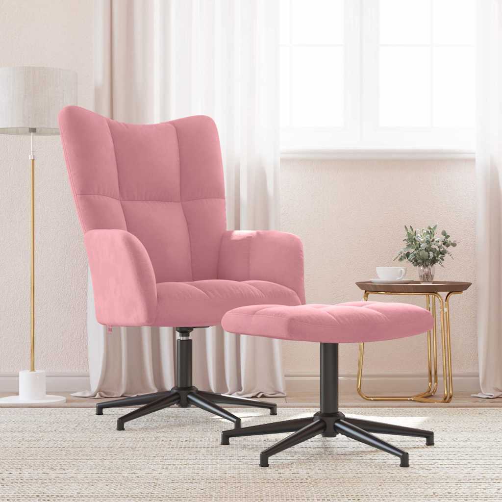 Relaxing Chair with a Stool Velvet Pink with footrest