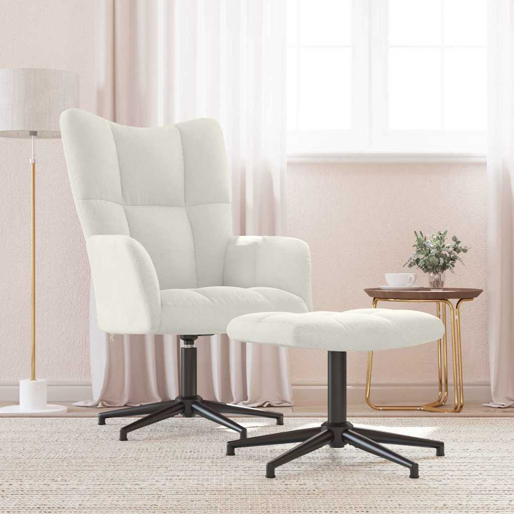 Relaxing Chair with a Stool Velvet Cream with footrest