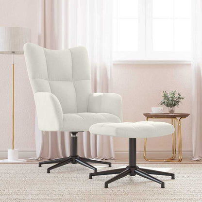 Relaxing Chair with a Stool Velvet Cream with footrest