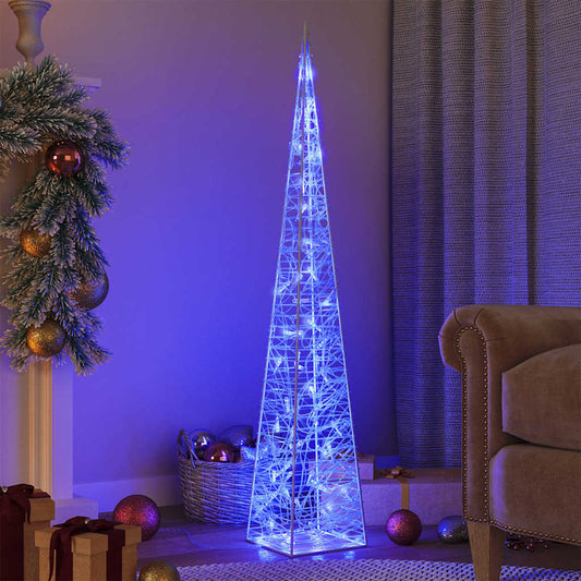 Acrylic Decorative LED Light Cone with Battery Blue 120 cm