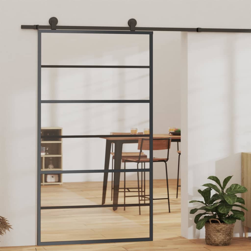 Sliding Door ESG Glass and Aluminium Black 102 x 205 cm 5 horizontal bars