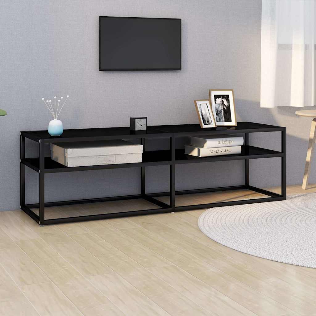 TV Cabinet 140x40x40,5 cm Tempered Glass Black 140 cm
