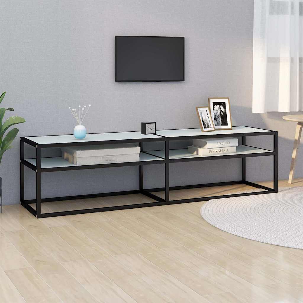 TV Cabinet 140x40x40,5 cm Tempered Glass Black and white marble 160 cm