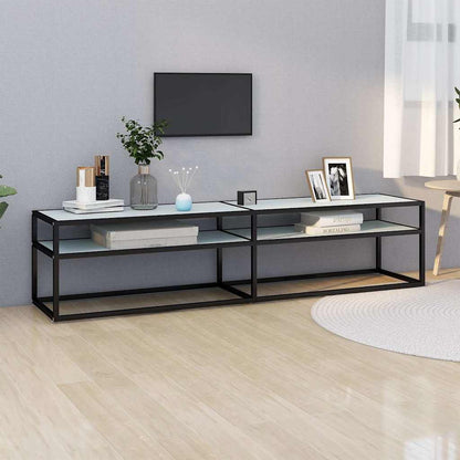 TV Cabinet 140x40x40,5 cm Tempered Glass Black and white marble 180 cm