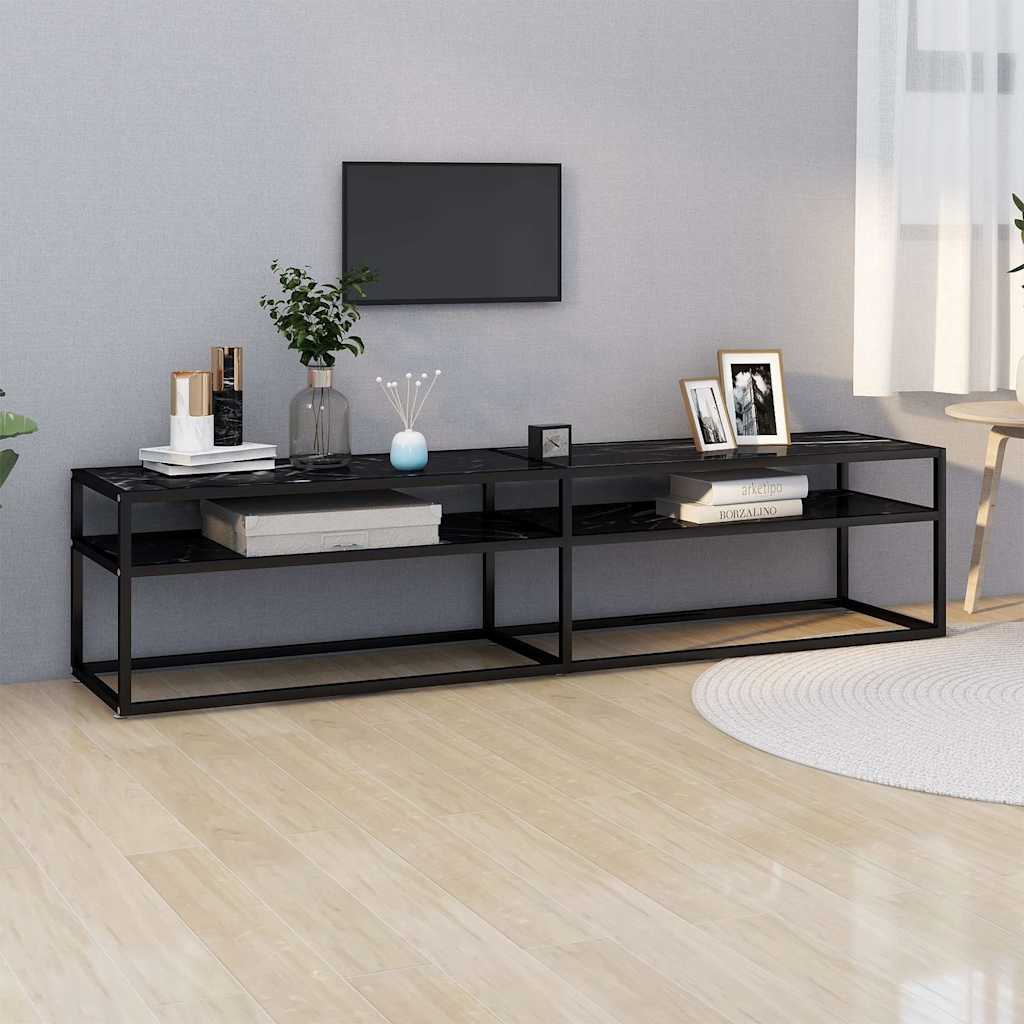 TV Cabinet 140x40x40,5 cm Tempered Glass Black and black marble 180 cm
