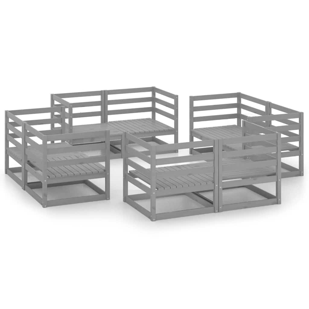 vidaXL 8 Piece Garden Lounge Set Grey Solid Wood Pine 2