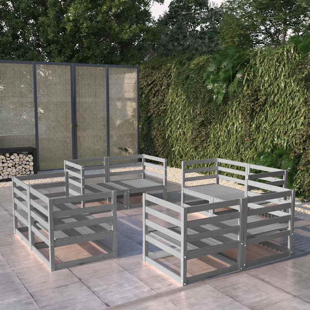 vidaXL 8 Piece Garden Lounge Set Grey Solid Wood Pine 1
