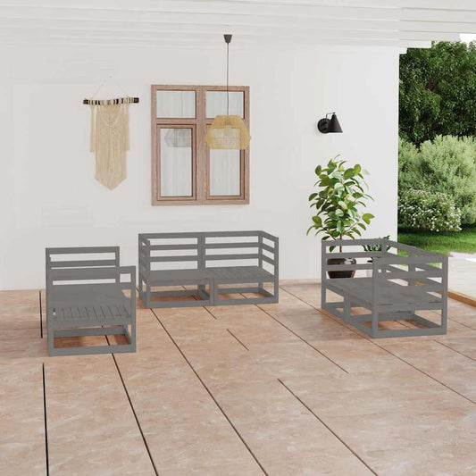 6 Piece Garden Lounge Set Solid Wood Pine Grey