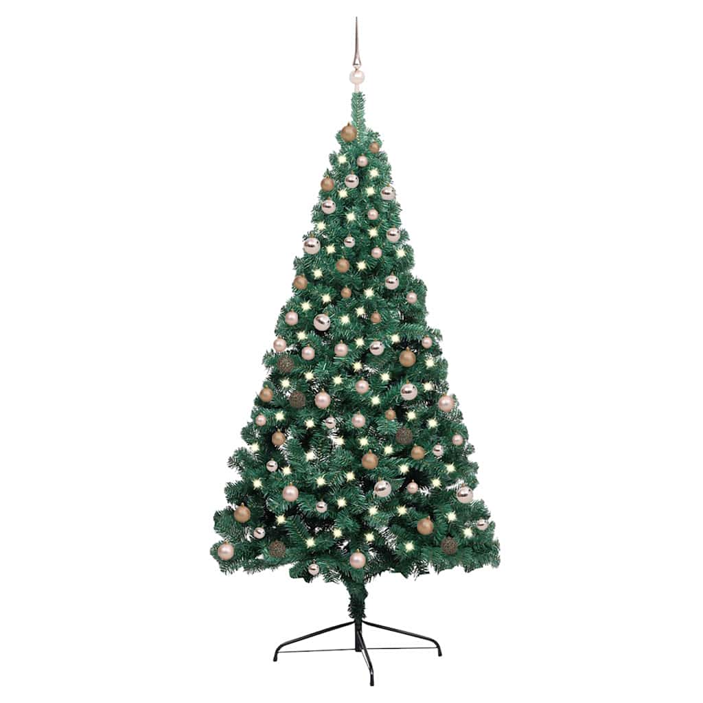 Artificial Pre-lit Christmas Tree PVC 210 cm Green with 60 rose gold balls