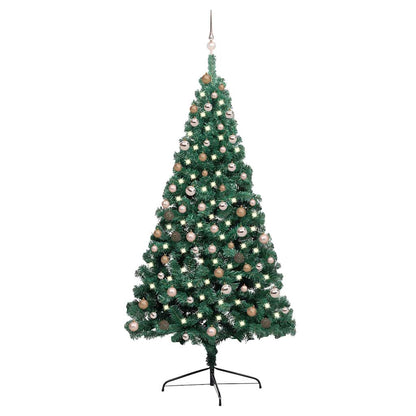 Artificial Pre-lit Christmas Tree PVC 210 cm Green with 60 rose gold balls