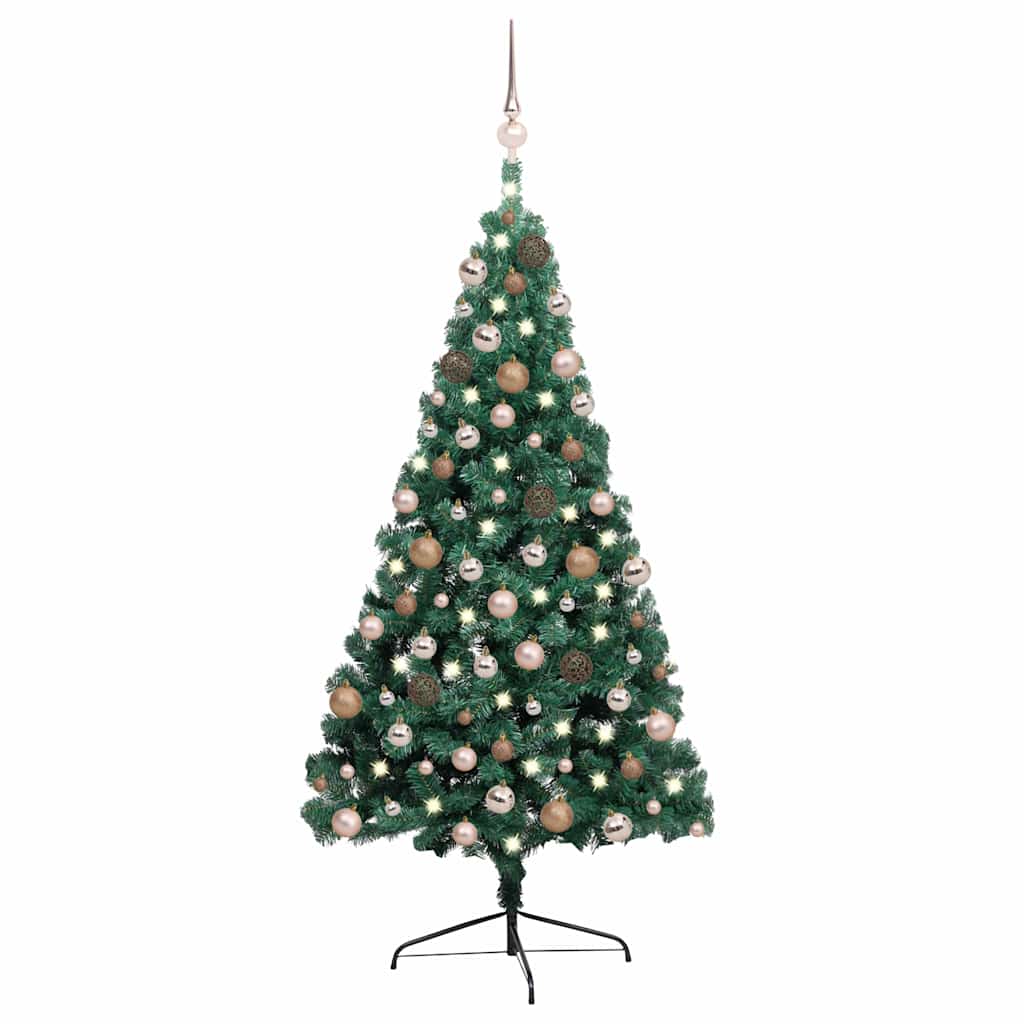 Artificial Pre-lit Christmas Tree PVC 240 cm Green with 60 rose gold balls