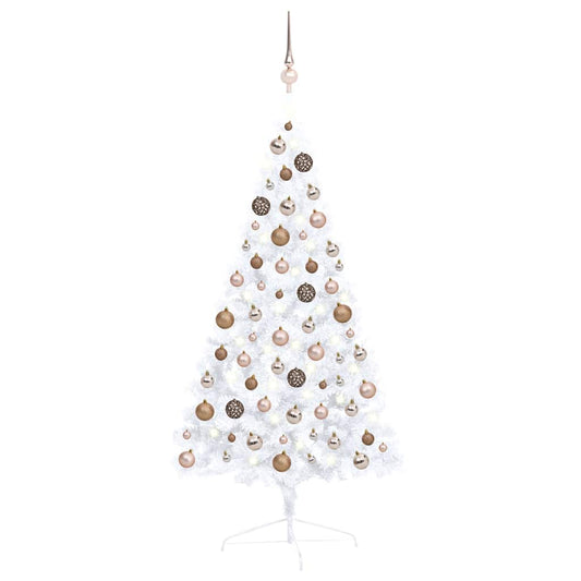 Artificial Half Pre-lit Christmas Tree with Ball 120 cm White with 60 rose gold balls