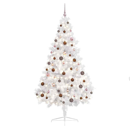 Artificial Half Pre-lit Christmas Tree with Ball 180 cm White with 60 rose gold balls