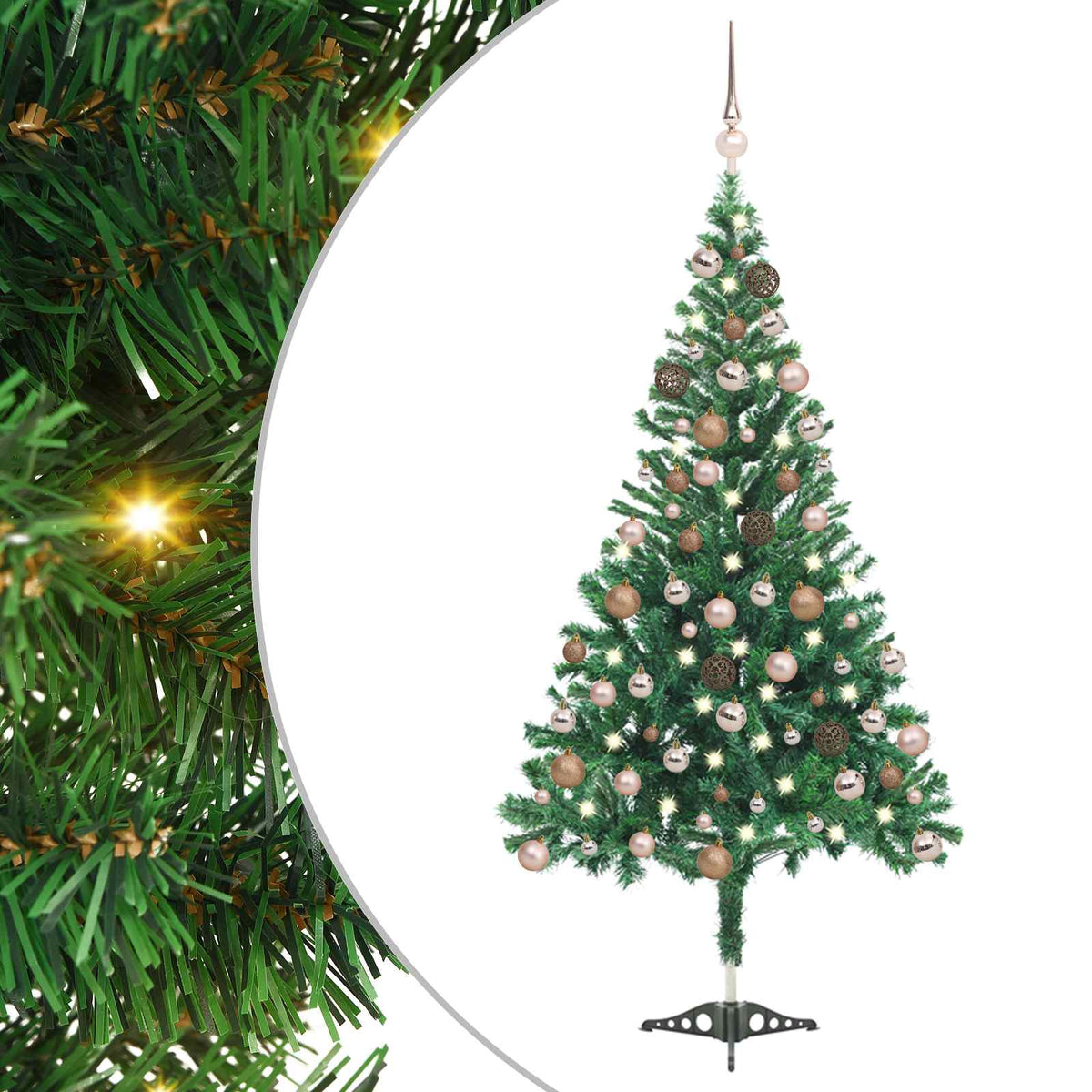 Christmas Tree PVC 120 cm Green with 150 LEDs&rose gold balls