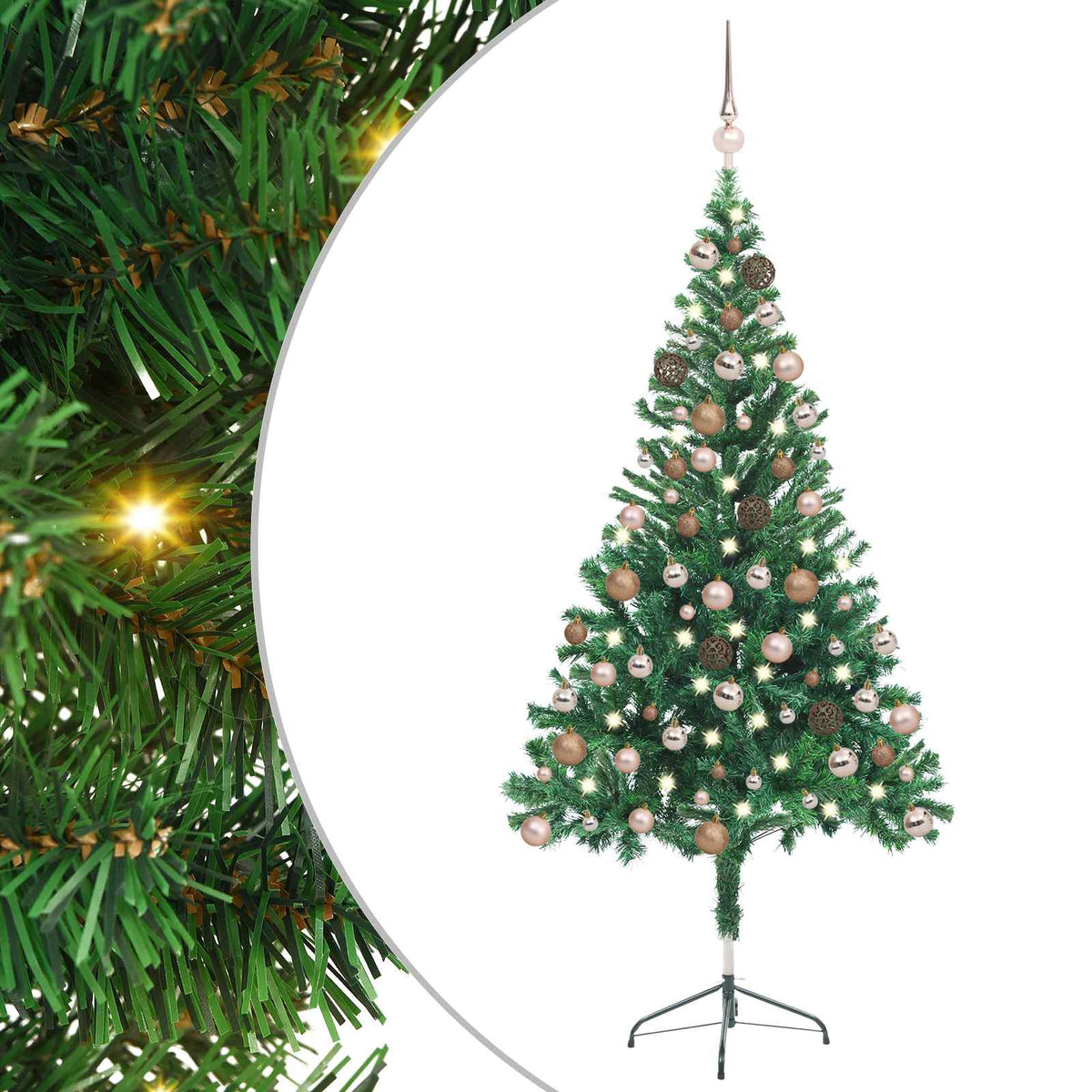 Christmas Tree PVC 150 cm Green with 150 LEDs&rose gold balls