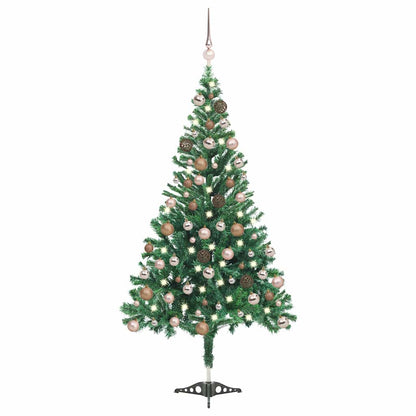 Christmas Tree PVC 180 cm Green with 150 LEDs&rose gold balls