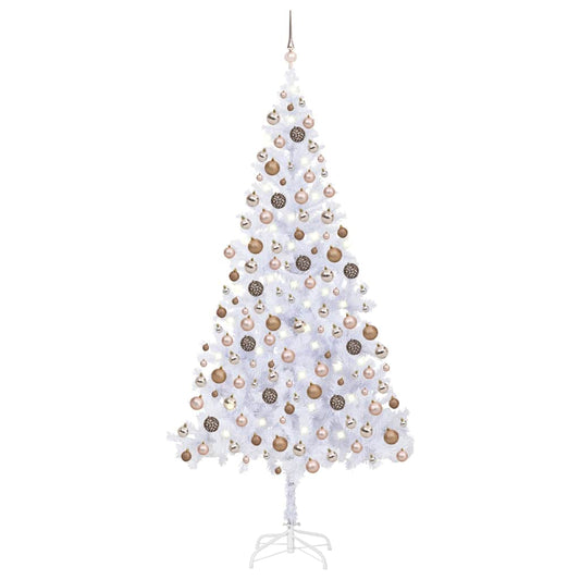 Artificial Pre-lit Christmas Tree Ball Set 910 Branches 210 cm White with 300 LEDs&rose gold balls
