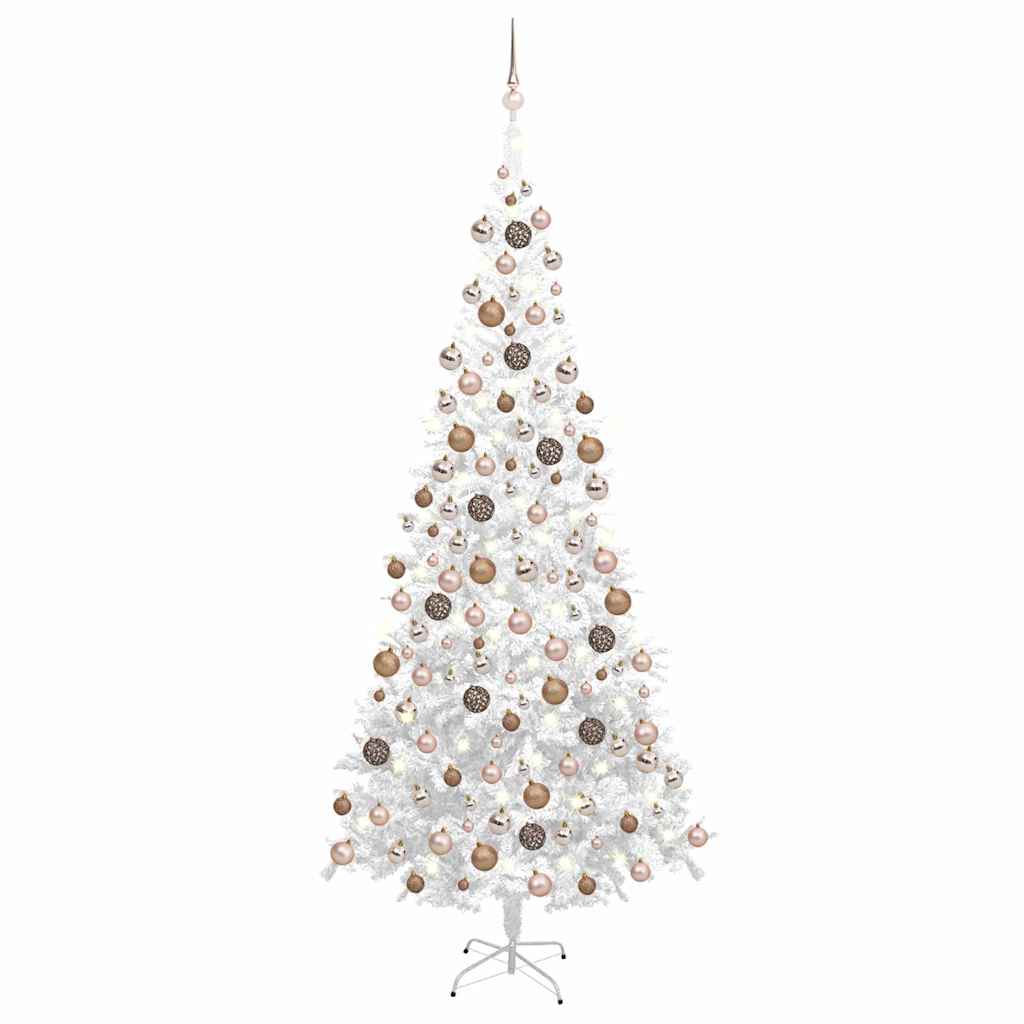 Artificial Pre-lit Christmas Tree with Ball 240 cm White with 300 LEDs&rose gold balls