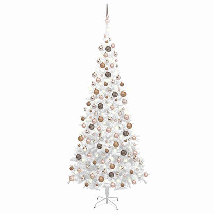 Artificial Pre-lit Christmas Tree with Ball 240 cm White with 300 LEDs&rose gold balls