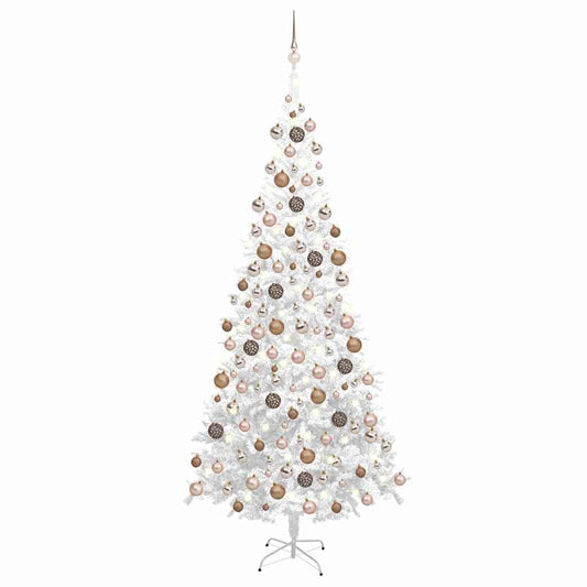 Artificial Pre-lit Christmas Tree with Ball 240 cm White with 300 LEDs&rose gold balls