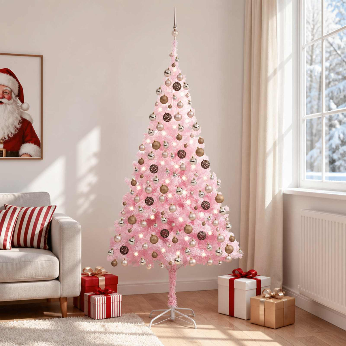 Christmas Tree PVC 210 cm Pink with 300 LEDs&rose gold balls