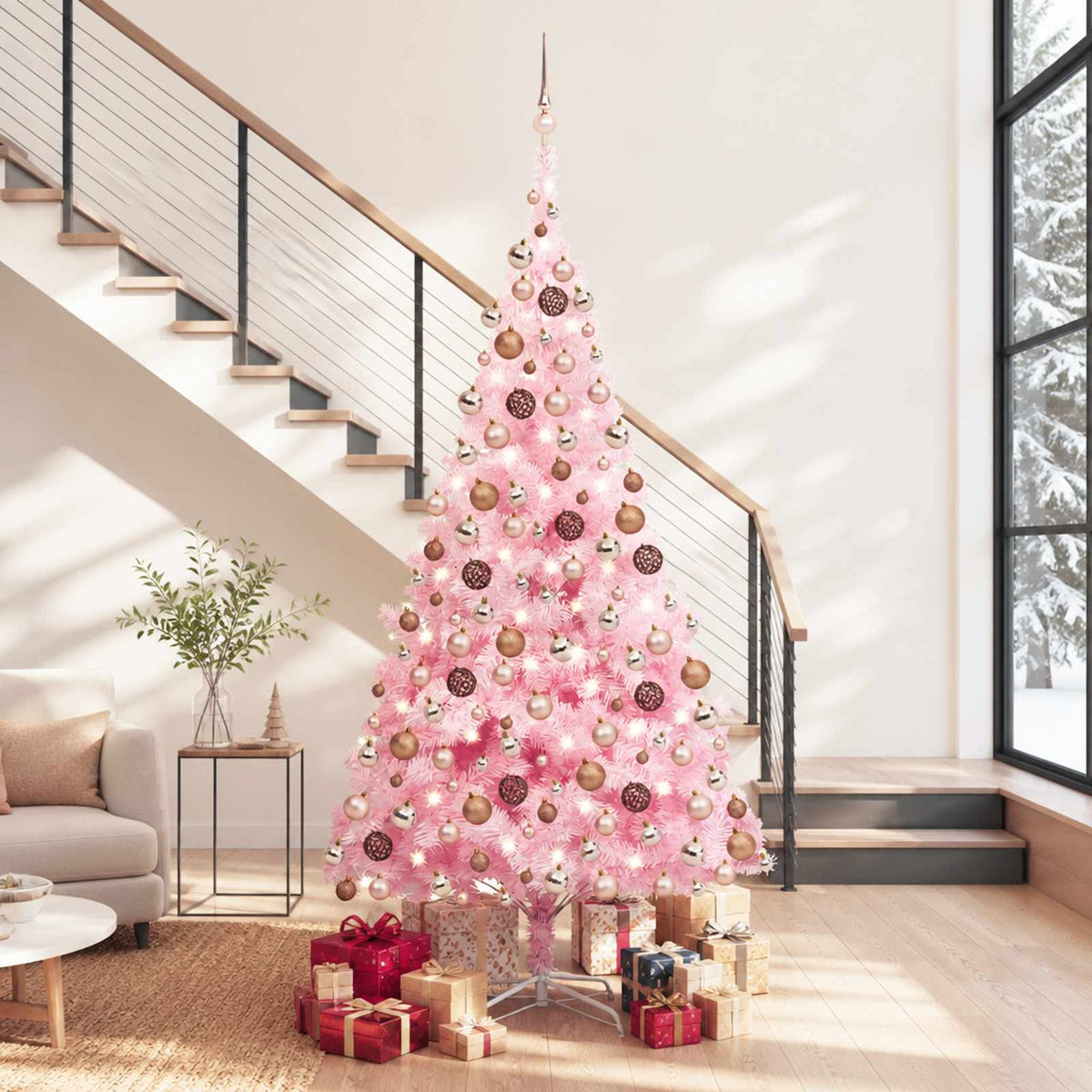 Christmas Tree PVC 240 cm Pink with 300 LEDs&rose gold balls