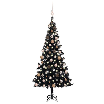 Artificial Pre-lit Christmas Tree with Ball Set 180 cm PVC Black with LEDs&rose gold balls