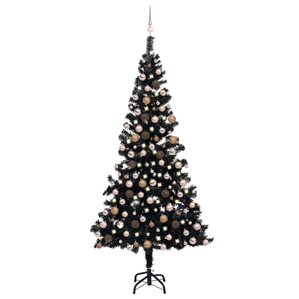 Christmas Tree PVC 210 cm Black with 300 LEDs&rose gold balls