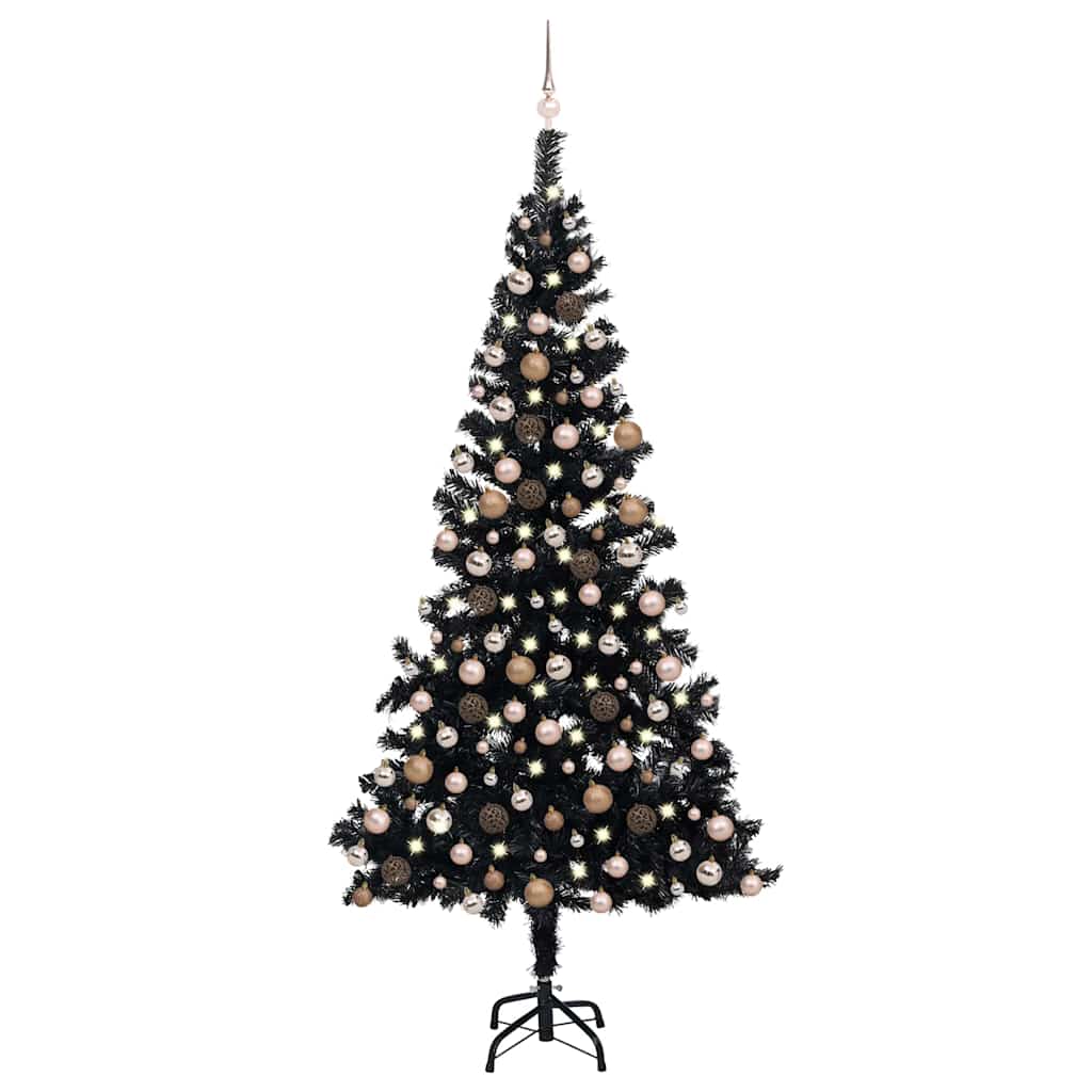 Christmas Tree PVC 240 cm Black with 300 LEDs&rose gold balls