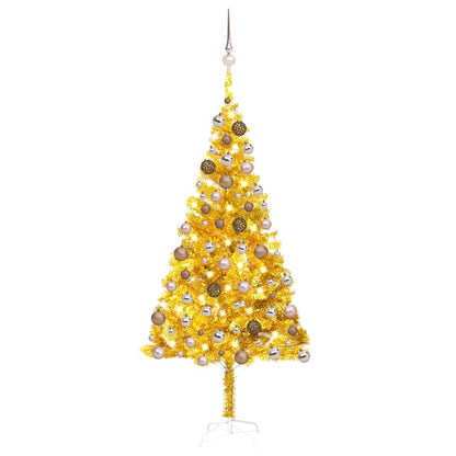Artificial Pre-lit Christmas Tree with Ball Set 180 cm PVC Gold with LEDs&rose gold balls