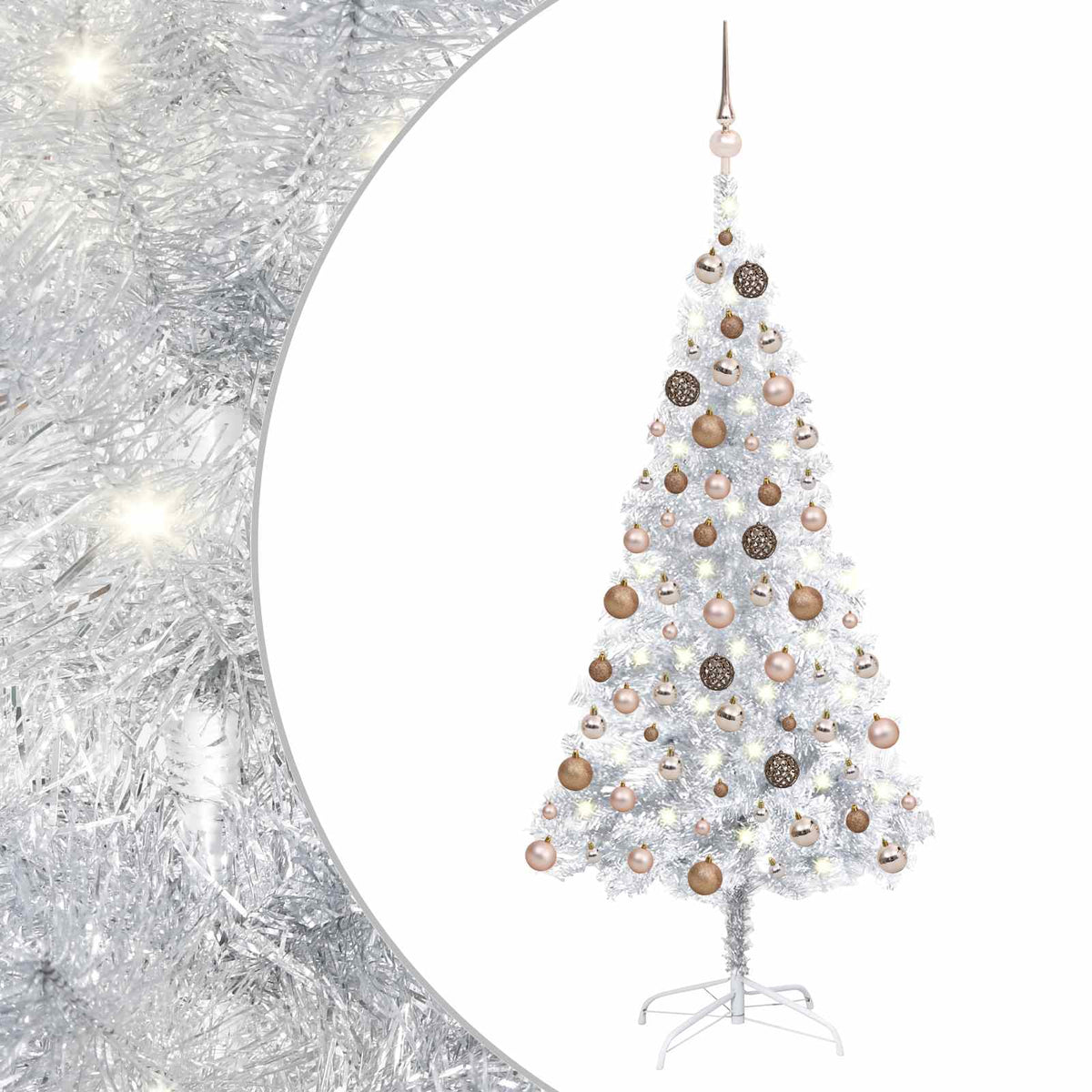 Christmas Tree PET 120 cm Silver with 150 LEDs&rose gold balls
