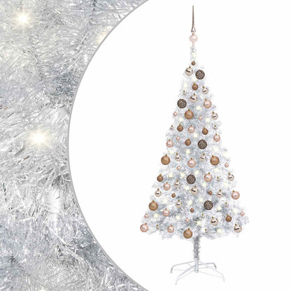 Christmas Tree PET 120 cm Silver with 150 LEDs&rose gold balls