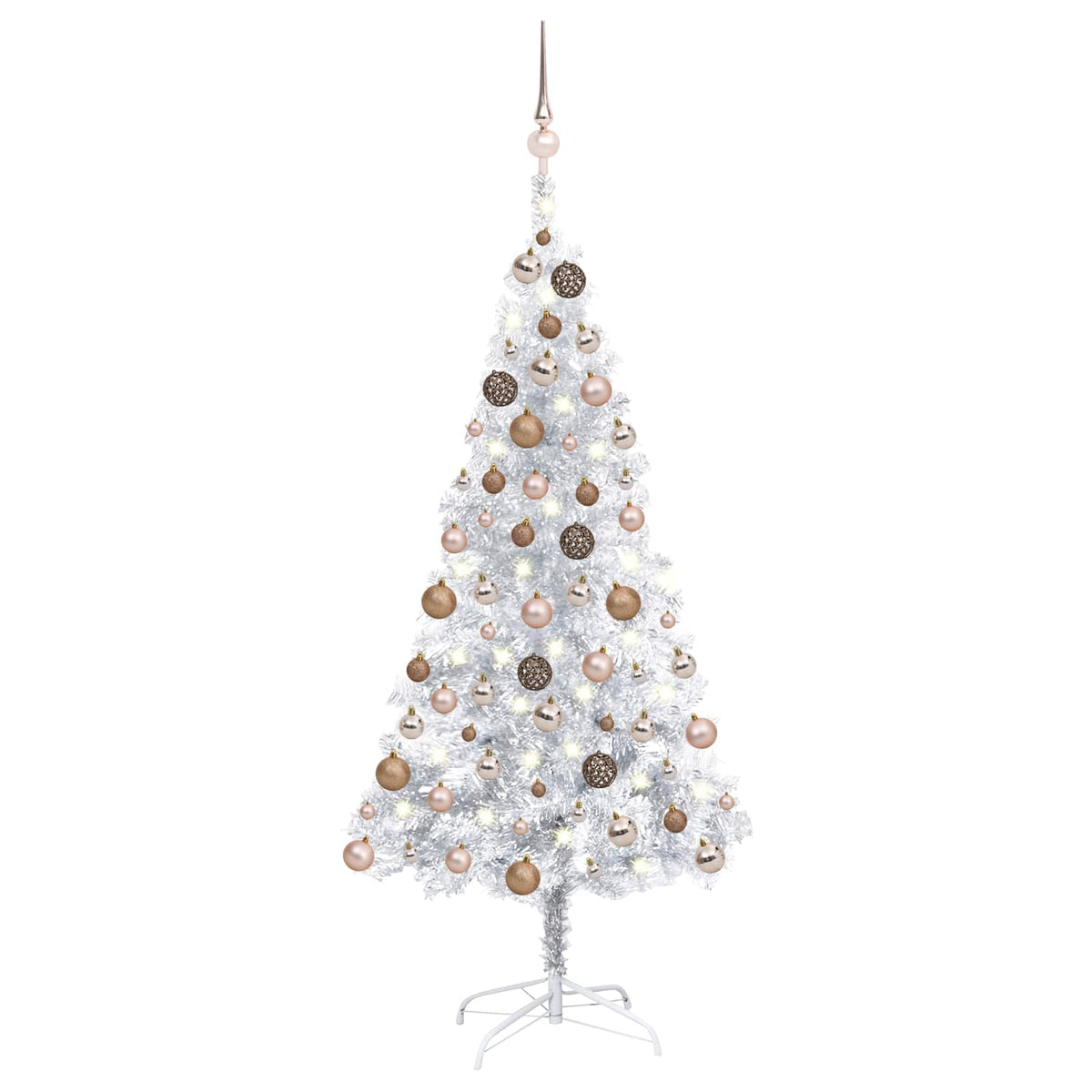 Christmas Tree PET 120 cm Silver with 150 LEDs&rose gold balls