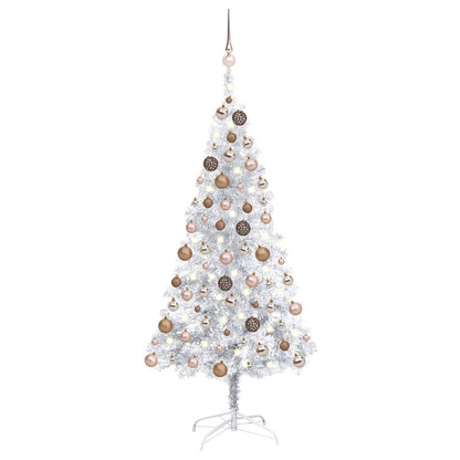 Christmas Tree PET 120 cm Silver with 150 LEDs&rose gold balls