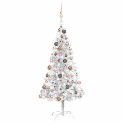 Christmas Tree PET 150 cm Silver with 150 LEDs&rose gold balls