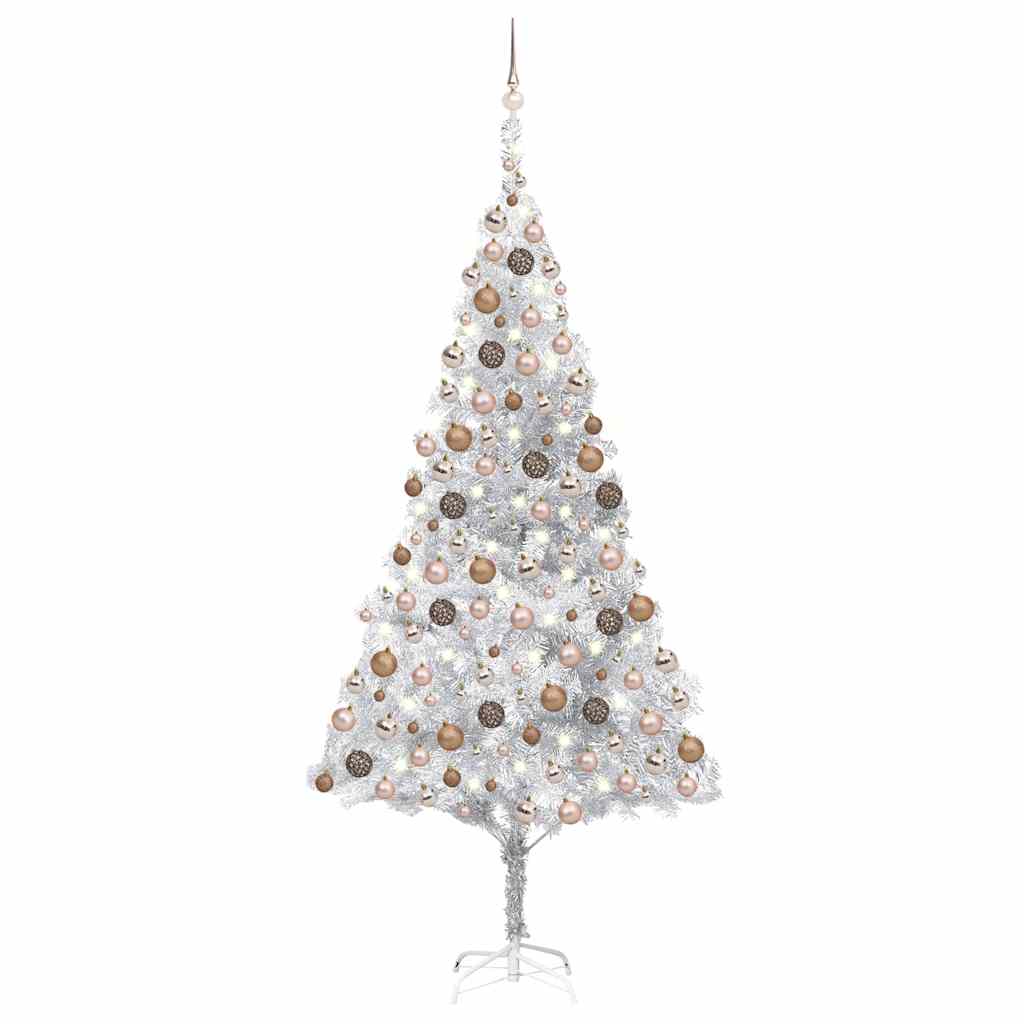 Christmas Tree PET 210 cm Silver with 300 LEDs&rose gold balls