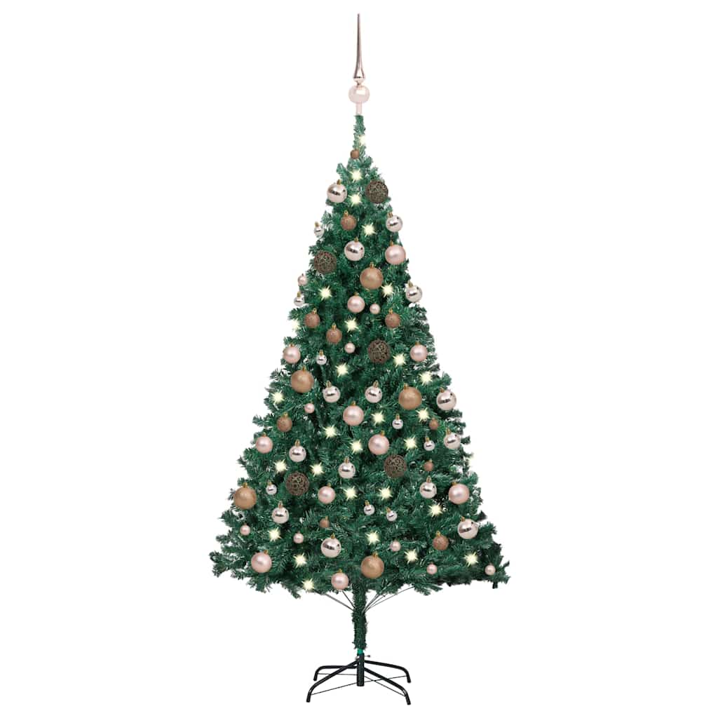 Artificial Christmas Tree with 150 LEDs with Stand Green 120 cm With 61rose gold balls