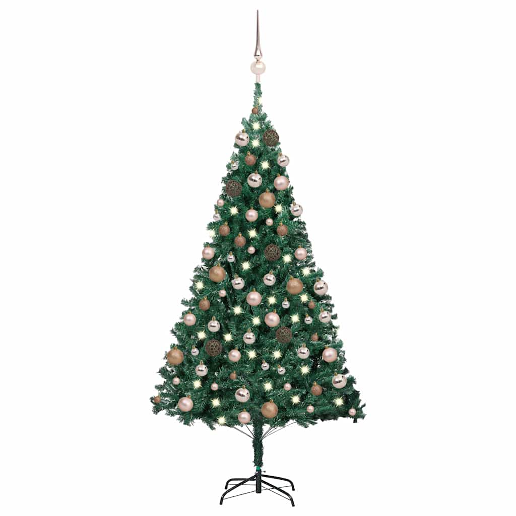 Artificial Christmas Tree with 300 LEDs with Stand Green 180 cm With 61rose gold balls