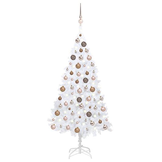 Artificial Pre-lit Christmas Tree with Ball Set PVC White 120 cm With 61rose gold balls
