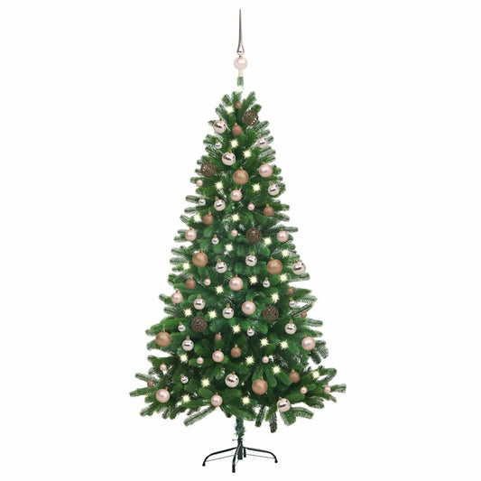 Christmas Tree Green 180 cm PE Length 90 cm with 61 rose gold balls