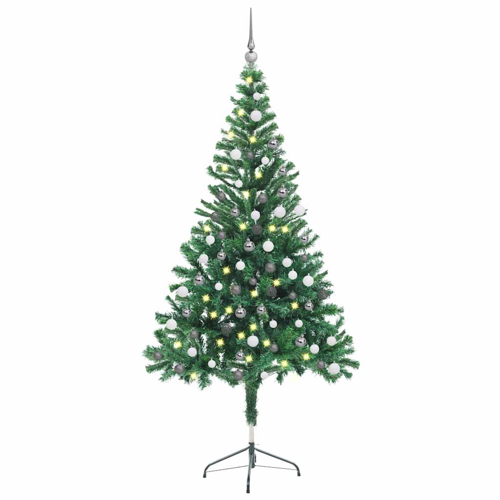 Christmas Tree PVC 150 cm Green with 150 LEDs&white/grey balls
