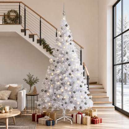Artificial Pre-lit Christmas Tree with Ball 240 cm White with 300 LEDs&white/grey balls
