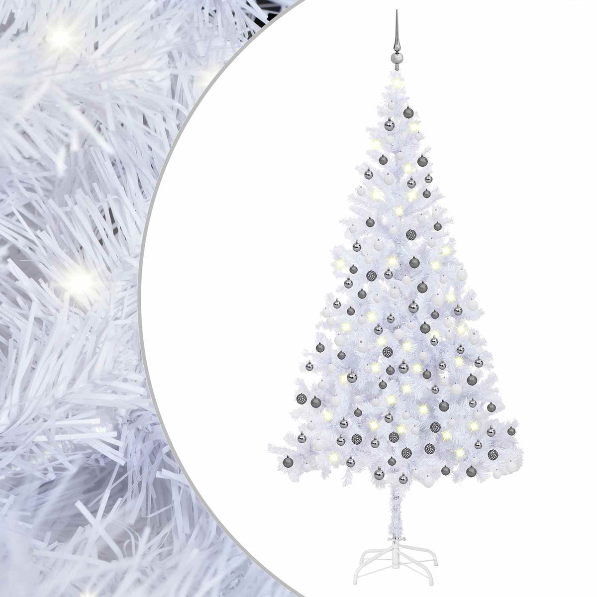 Artificial Pre-lit Christmas Tree with Ball 240 cm White with 300 LEDs&white/grey balls